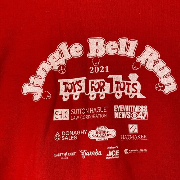 Gildan Red Tis The Season To Be Running Crewneck Sweatshirt Toys For Tots Unisex - Picture 6 of 9